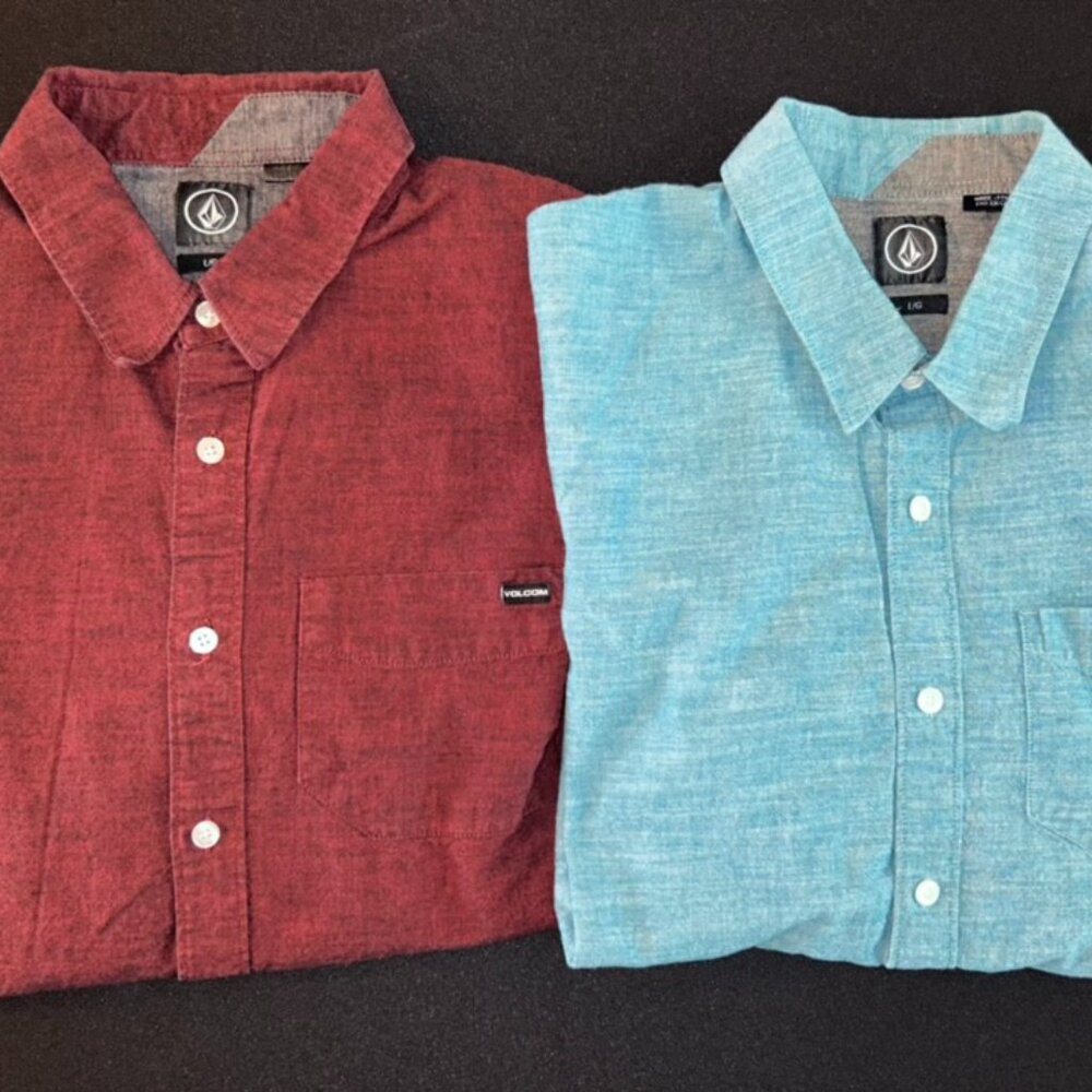 Volcom Button Down Shirts Maroon and Turquoise Size Large
